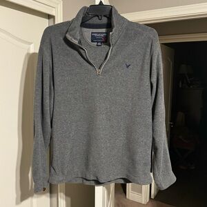 Vintage American Eagle Outfitters Men's Gray Zip-Up Fleece Sweater